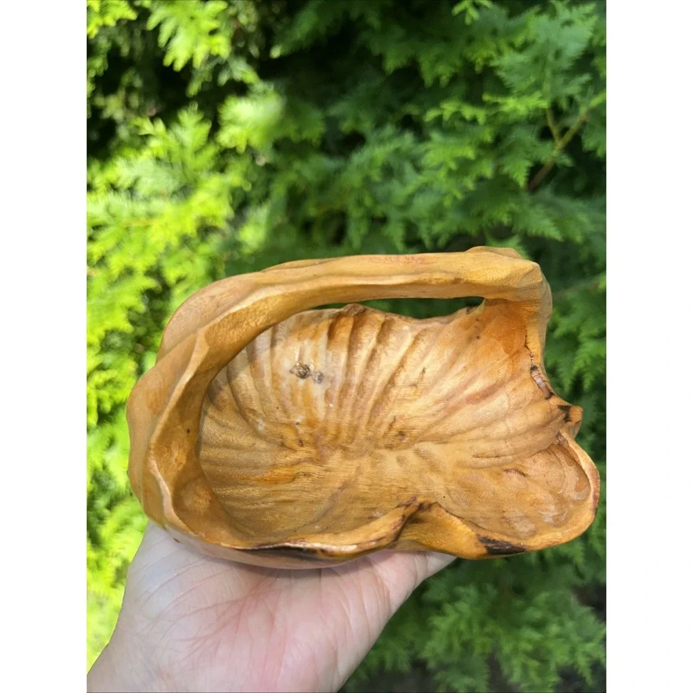 Artisan‎ HANDCARVED WOODEN BASKET/BOWL w/handle. Handcarved Tree Trunk Root - Picture 5 of 7
